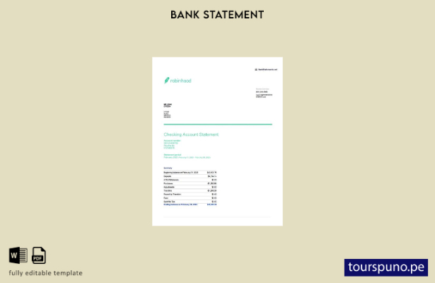 listo para imprimir plantilla de word   estado de cuenta de Robinhood Banking de